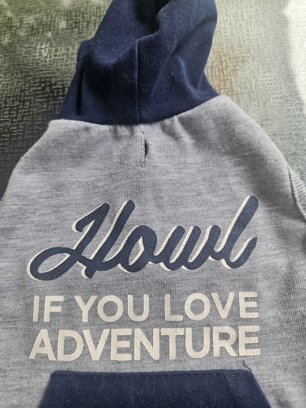 Howl If You Love Adventure Grey & Navy Dog Hoodie